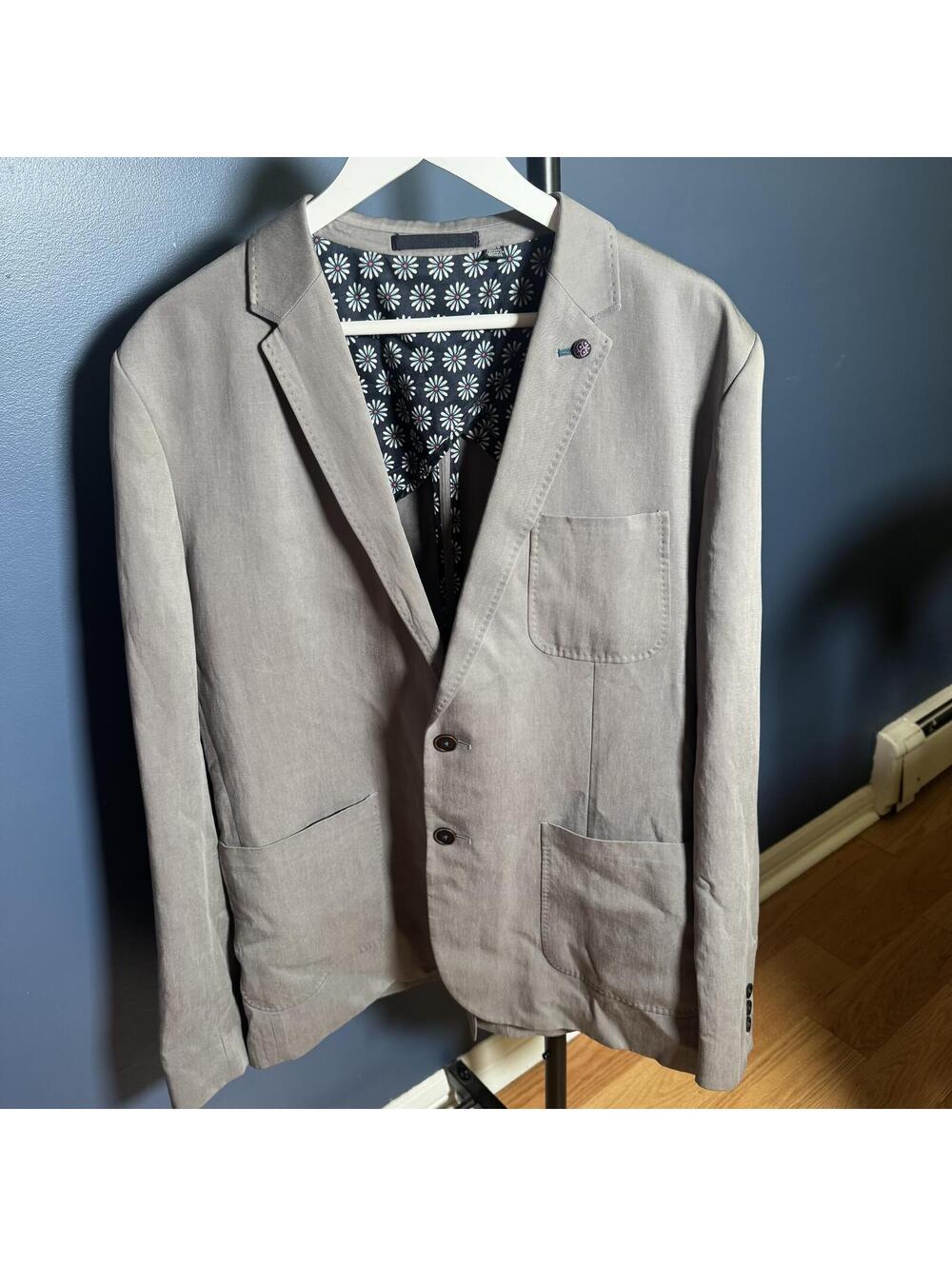Ted Baker London Men’s Grey Linen Blend Casual Blazer Jacket Size 7/XL Portugal